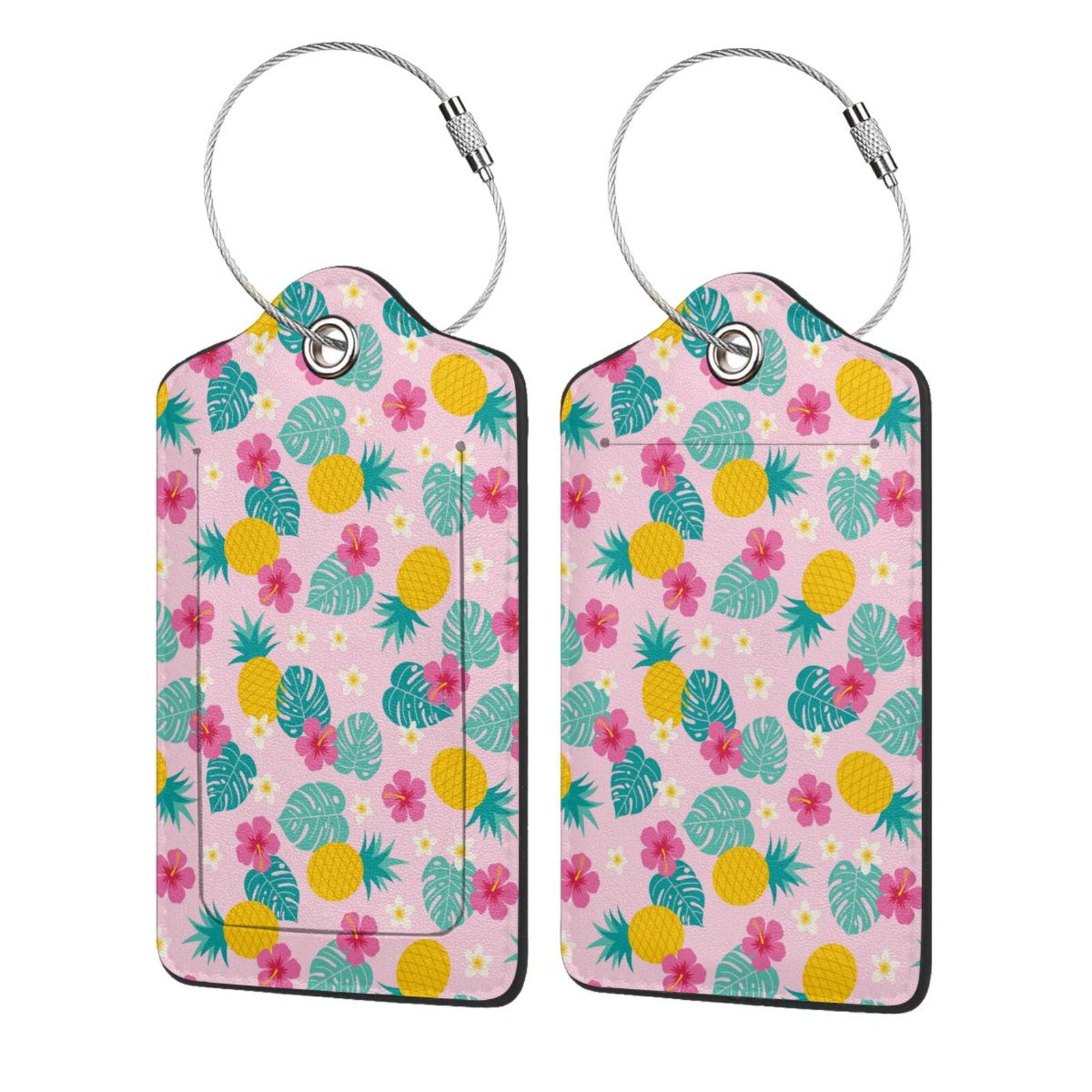 Cauagu Pineapple And Leaves Print Luggage Tags,Leather Luggage Tags for Suitcases Personalized ...