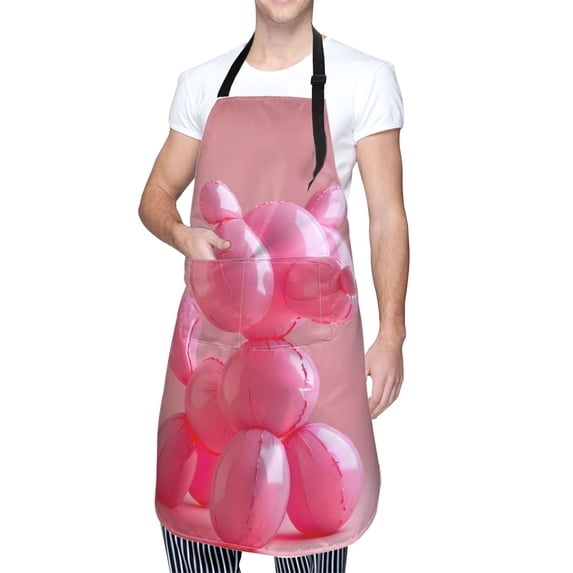 Cauagu Pink Balloon Puppy Art Aprons with Pockets,Waterproof Apron for Women,Kitchen Cooking Apron Adjustable Bib Aprons Chef Apron for Cooking,Drawing,Crafting