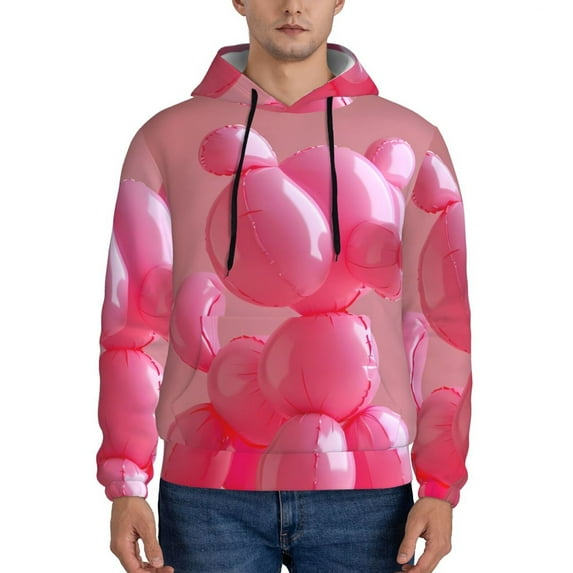 Cauagu Pink Balloon Puppy Art for Men's Pullover Hooded Sweatshirt Athletic Casual Hoodie Aautumn Hoodie Sweatshirt for Men Pullover Casual Hooded Sweatshirt-Medium