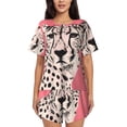 thumbnail image 1 of Cauagu Pink Cheetah Art for Women's Round Neck Pajama Set,Short-Sleeved Pajamas Soft Sleepwear Set Summer Pajamas Set Lounge Sets 2-Piece Pj-Large, 1 of 6