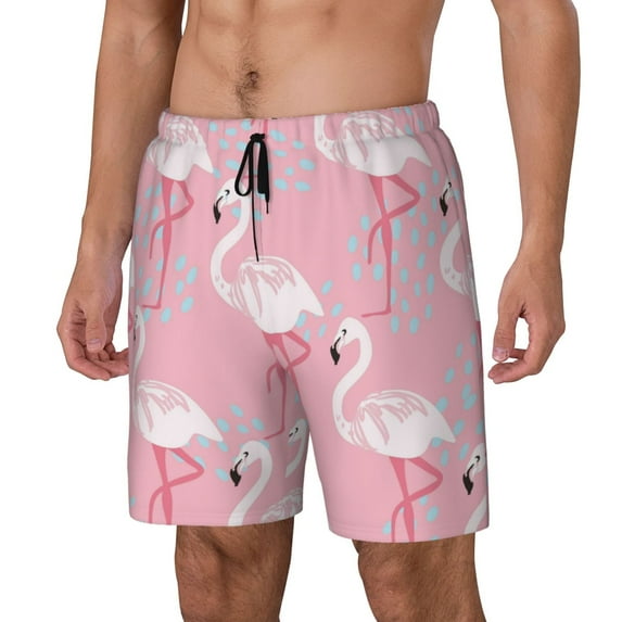 Cauagu Pink Flamingo Print Mens Swim Trunks Quick Dry Board Shorts Swim Shorts with Compression Liner Bathing Suits-Large