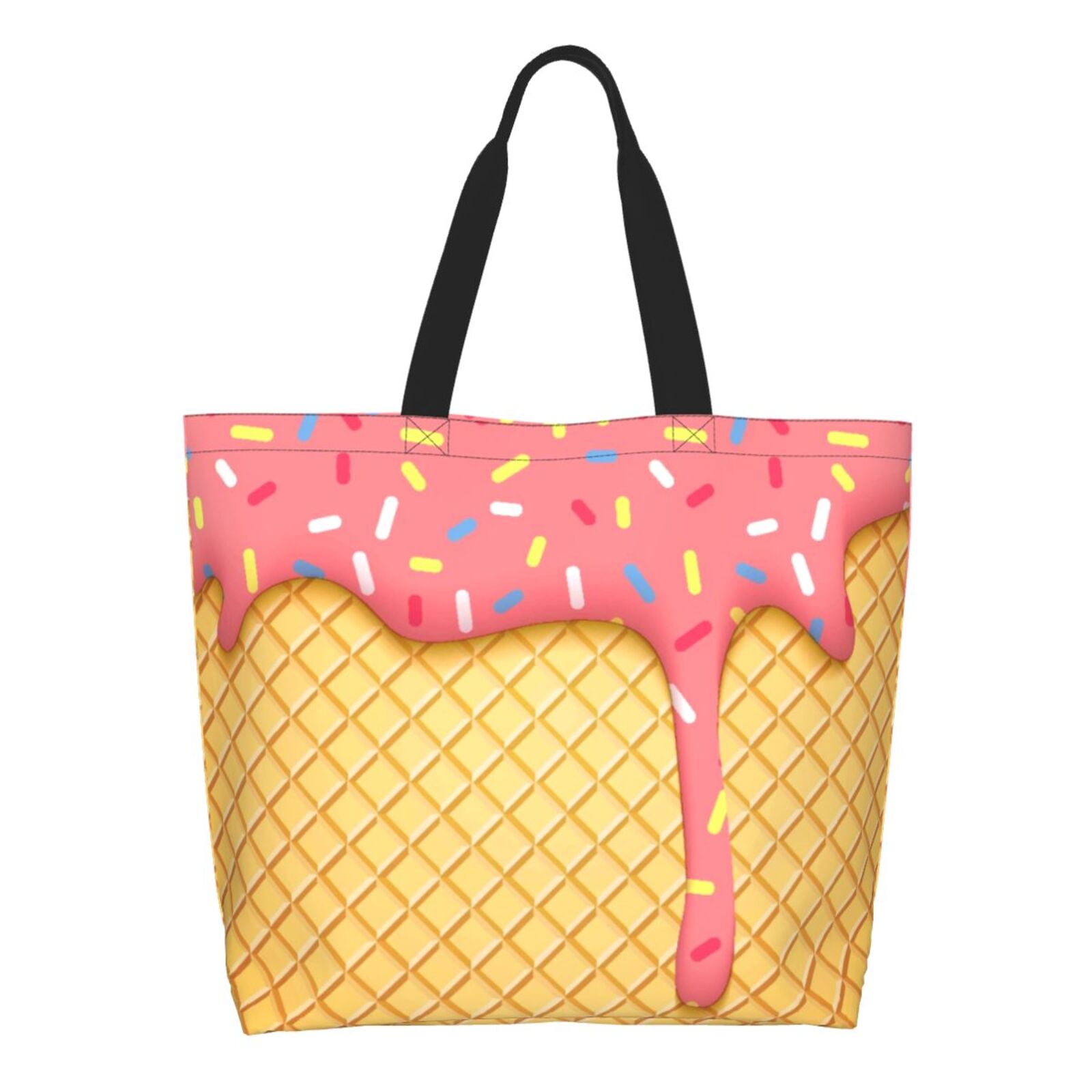 Cauagu Pink Ice Cream Print Women Large Capacity Tote Bag - Casual ...