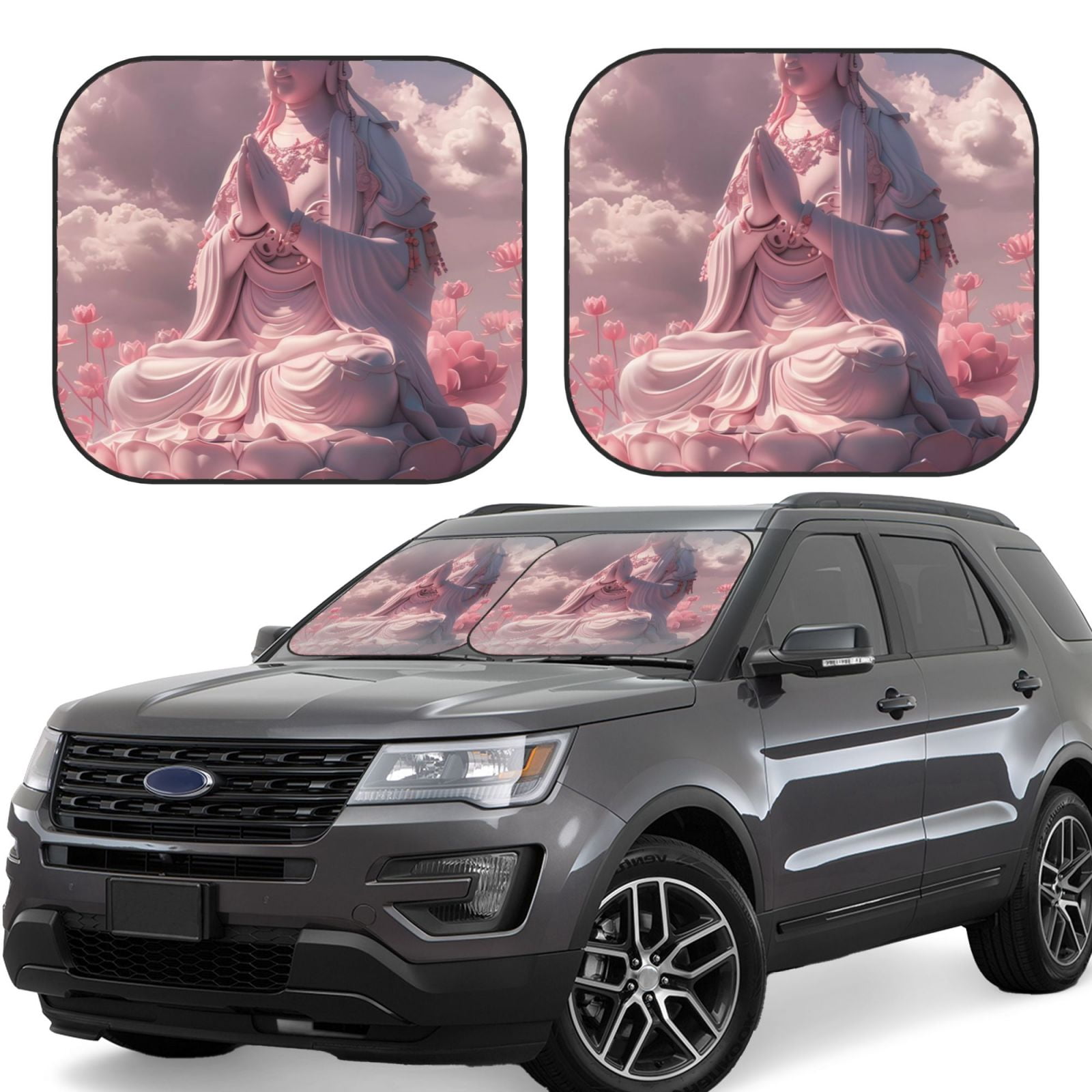 Heron Lotus Pattern Print Car Sun Shade