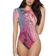 thumbnail image 1 of Cauagu Pink Parrot Tropical Blossoms Women's Crew Neck Round Short Sleeve T Shirts Tops Bodysuit Daily Jumpsuit-Large, 1 of 7