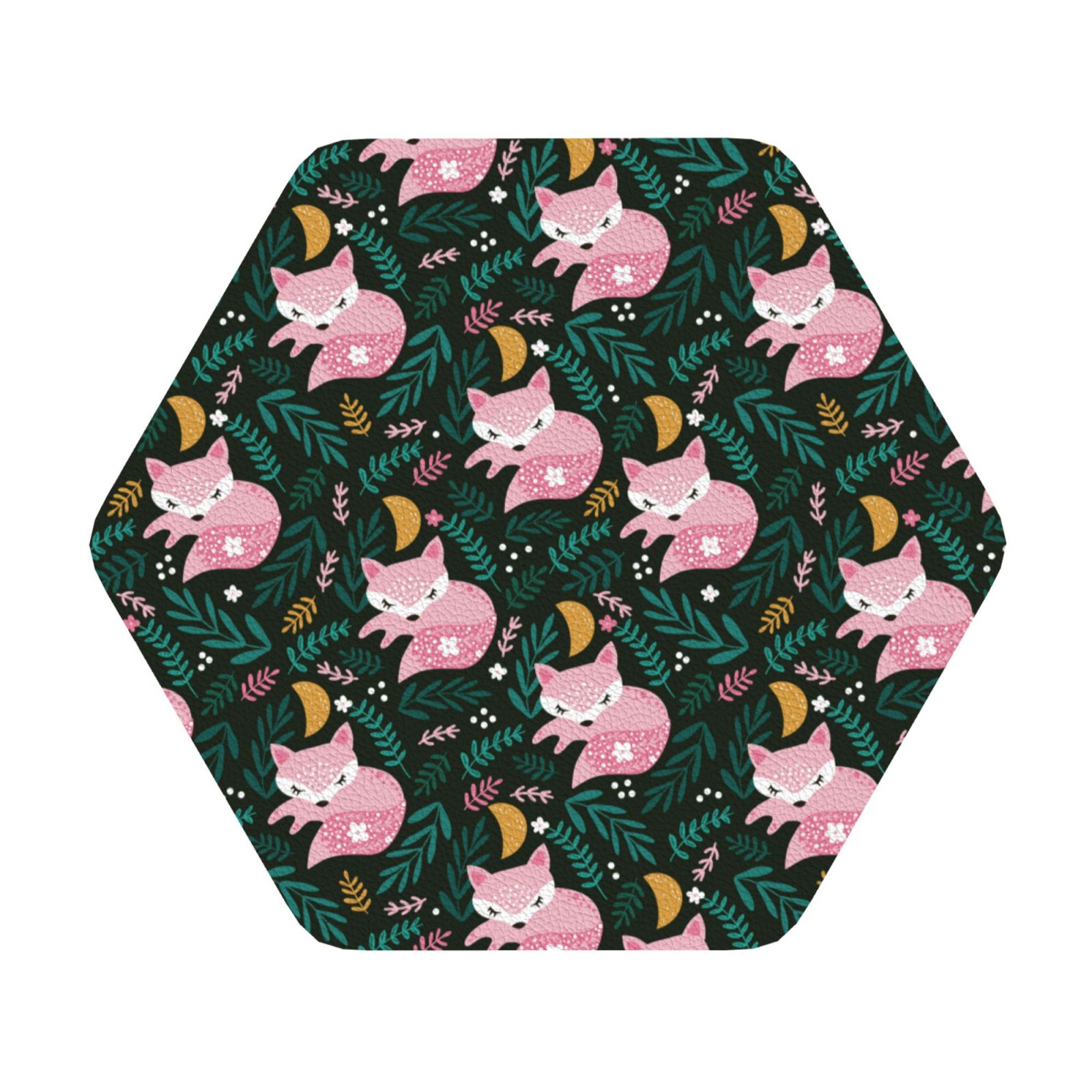 Cauagu Pink Sleeping Fox for Round Coaster,Drink Coasters Set of 4 ...