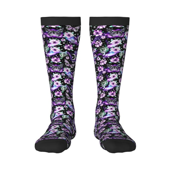Cauagu Pink purple rainbow flower butterfly Print Women's Men's Ankle Socks 1-pack Casual Athletic Socks for Unisex Adult Moisture-Wicking Socks for Daily Wear/Running/Sport