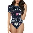 thumbnail image 1 of Cauagu Pixel Heart Winter Women's Crew Neck Round Short Sleeve T Shirts Tops Bodysuit Daily Jumpsuit-Medium, 1 of 7