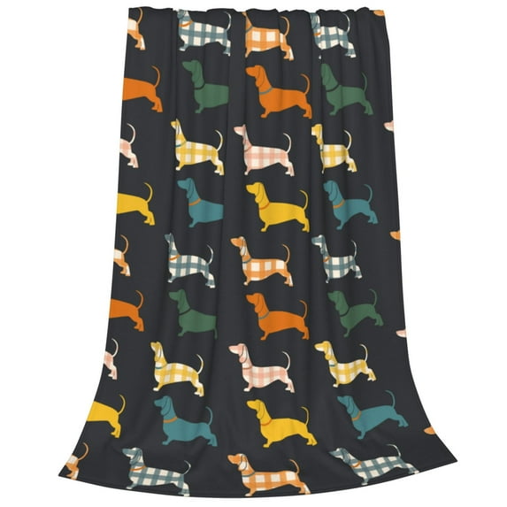 Cauagu Plaid Dachshund Pattern Flannel Bed Blankets,Fleece Blanket Comfortable Air Conditioning Blanket for Sofa Bed Travel Couch & Living Room -40"x30"
