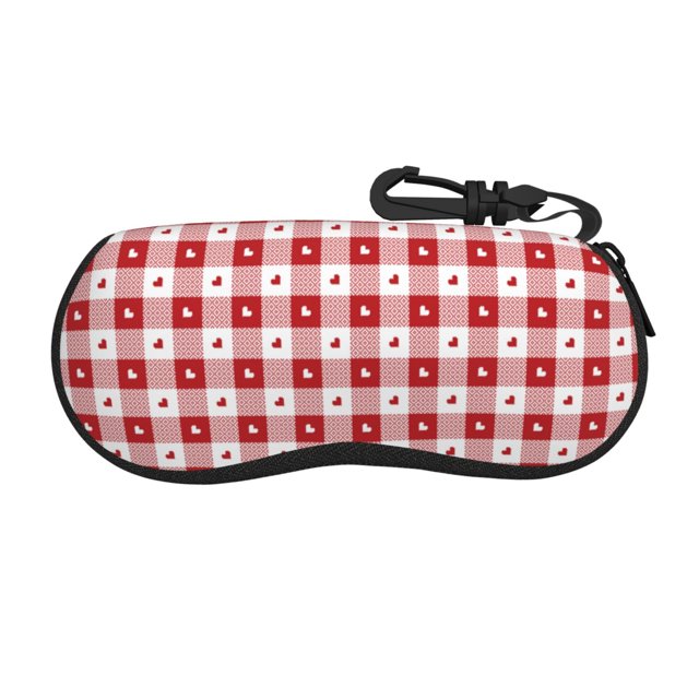 Cauagu Plaid Heart Pattern Unisex Glasses Case,Zipper Protective Fabric