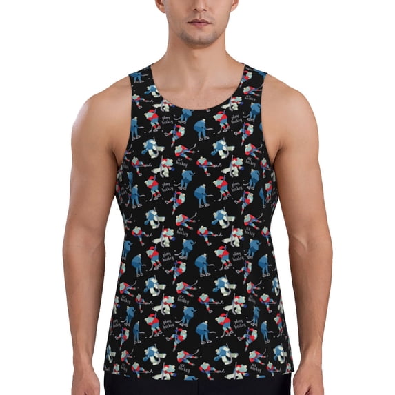 Cauagu Play Hockey Print Men's Sleeveless Muscle Shirts,Tank Tops Quick Dry Workout Tank Top Gym Muscle Tee Fitness Bodybuilding T Shirt for Men-4X-Large