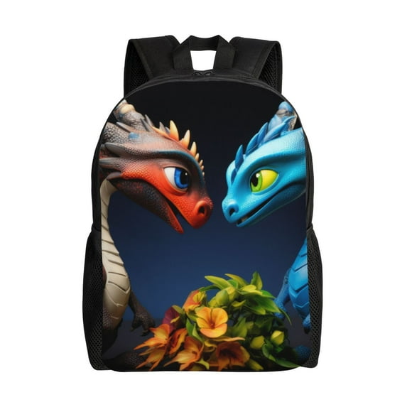 Cauagu Playful Colorful Dragons Flowers Print Backpacks,Travel Daypack Casual Laptop Backpack Bookbag Fits 15 Inch Computer for Men Women