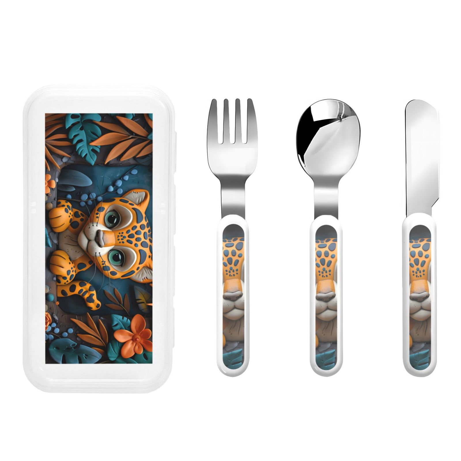 Cauagu Playful Leopard Art Print 3-Pieces Toddler Cutlery Set , Kids ...