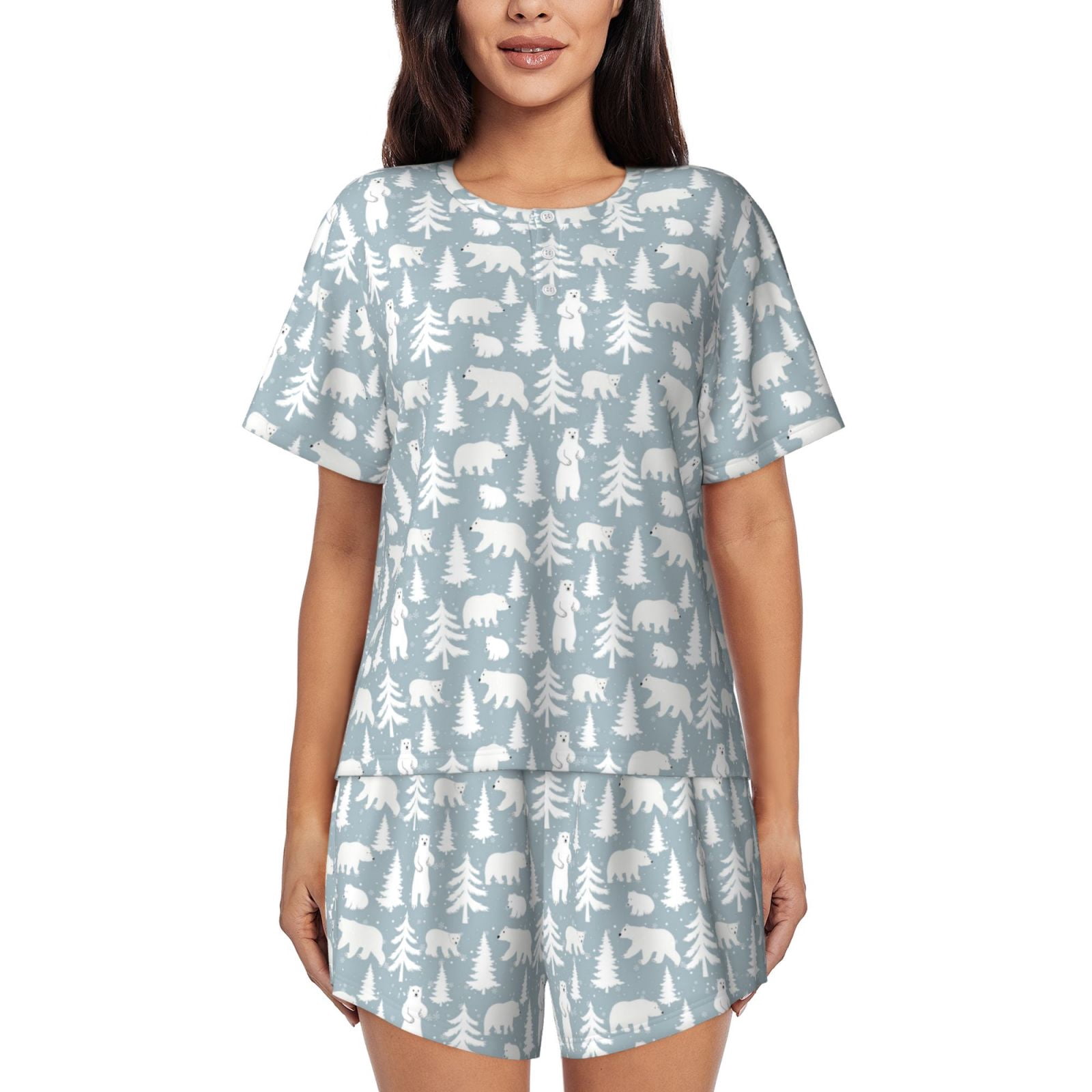 Cauagu Polar Bears And Snowy Winter for Women's Round Neck Pajama Set ...