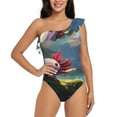 thumbnail image 1 of Cauagu Pond Cute Axolotl Print Women's Sexy One Piece Swimsuits One Shoulder Ruffle Tummy Control Bathing Suit Slimming Swimwear-X-Large, 1 of 6