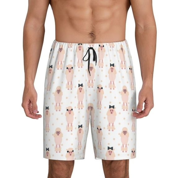 Cauagu Poodle Dog Print Pajama Bottoms for Men Sleep Pajama Shorts Elastic Waistband Sleep Pajama Short Men's PJ Shorts -X-Large