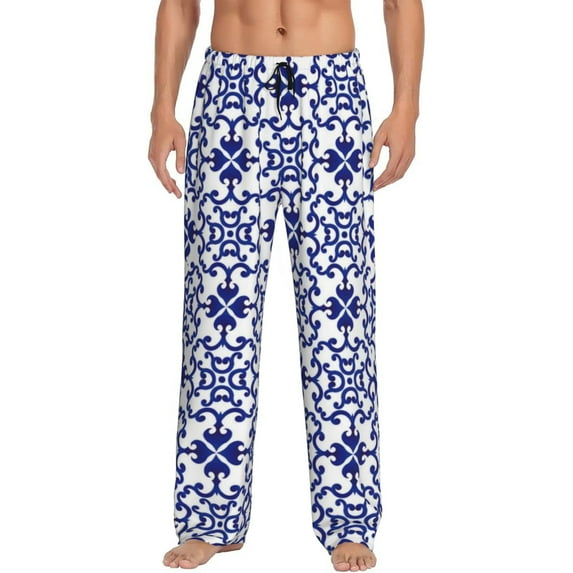 Cauagu Porcelain Chinaware Mens Pajama Pants Sleep & Lounge Pants,PJ Bottoms with Pockets-Large