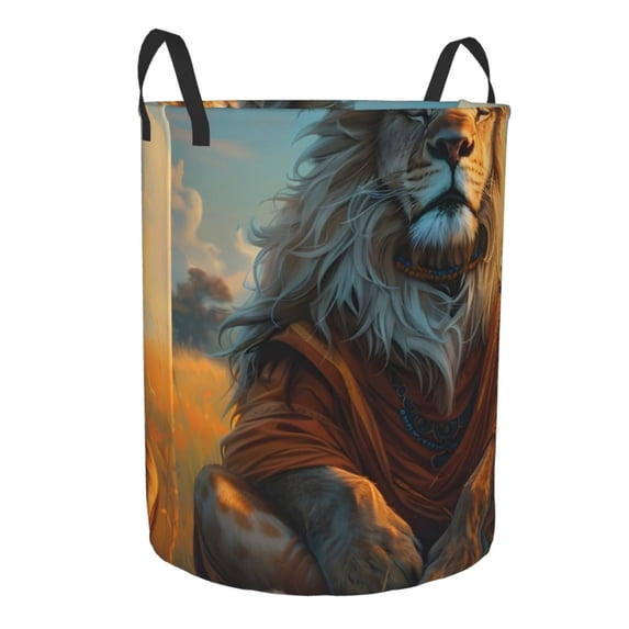 Cauagu Prairie Meditating Lion for Laundry Basket,Collapsible Organizer Basket for Storage Bin Toy Bins Gift Baskets Bedroom Clothes Children Nursery Hamper -Medium