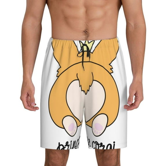 Cauagu Prince Corgi Dog Print Pajama Bottoms for Men Sleep Pajama Shorts Elastic Waistband Sleep Pajama Short Men's PJ Shorts -Large