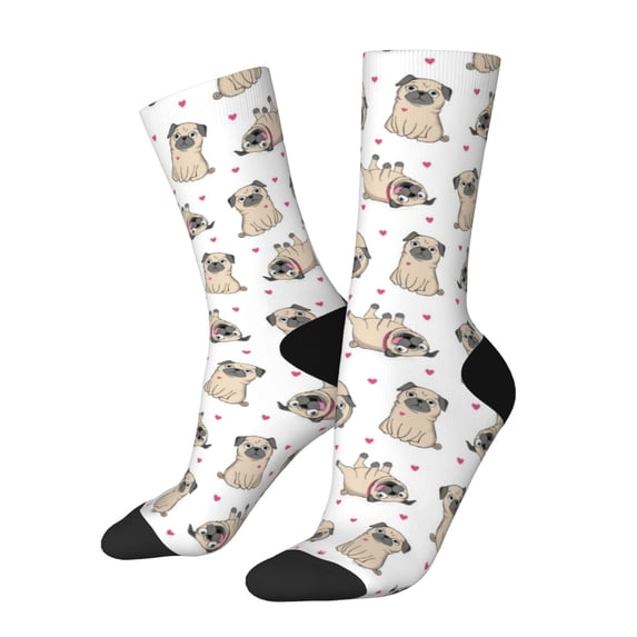 Cauagu Pugs Print Crew Socks for Women and Men,Adult Athletic Running Socks 1-Pair Sports Socks Work Gear Socks with Moisture Wicking