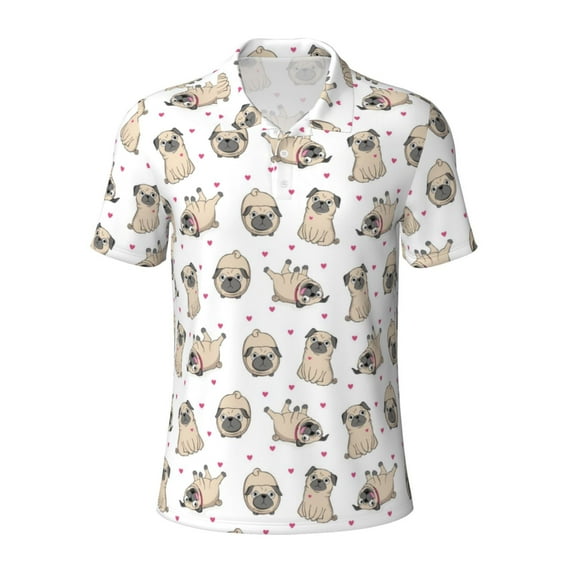 Cauagu Pugs Print Men's Polo Shirts, Short-Sleeve Polo Shirts for Men Performance Golf Shirt Athletic Casual Collared T-Shirt-Large