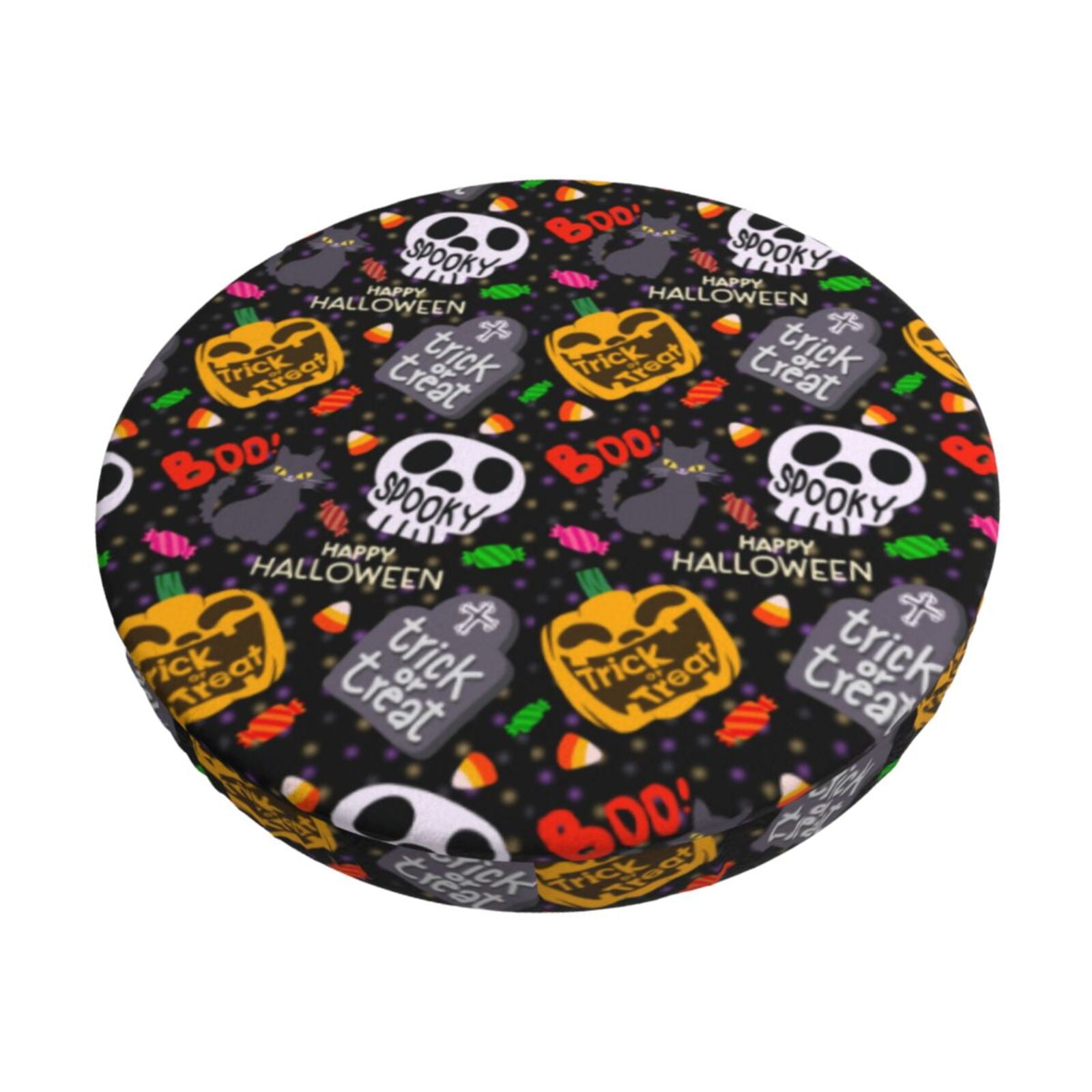 Cauagu Pumpkin And Flying Bat Print Round Stool Covers,Seat Cushion for