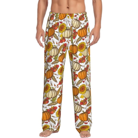 Cauagu Pumpkin Corn Daisy Mens Pajama Pants Sleep & Lounge Pants,PJ Bottoms with Pockets-XX-Large