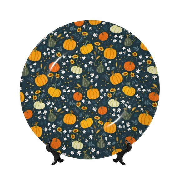 Cauagu Pumpkin Print Bone China Decorative Plate, Wall Mount Plate Holiday Decor Decorative Ceramic Plates with Stand Elegant Household Plates Decorative-6in