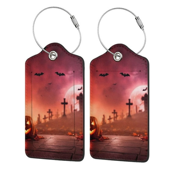 Cauagu Pumpkins Print Luggage Tags,Leather Luggage Tags for Suitcases Personalized Travel Tag Privacy Protection Bag Tags Travel Essentials-2 PCS