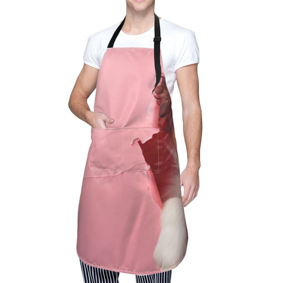 Cauagu Puppy Peeking Through Pink Aprons with Pockets,Waterproof Apron for Women,Kitchen Cooking Apron Adjustable Bib Aprons Chef Apron for Cooking,Drawing,Crafting