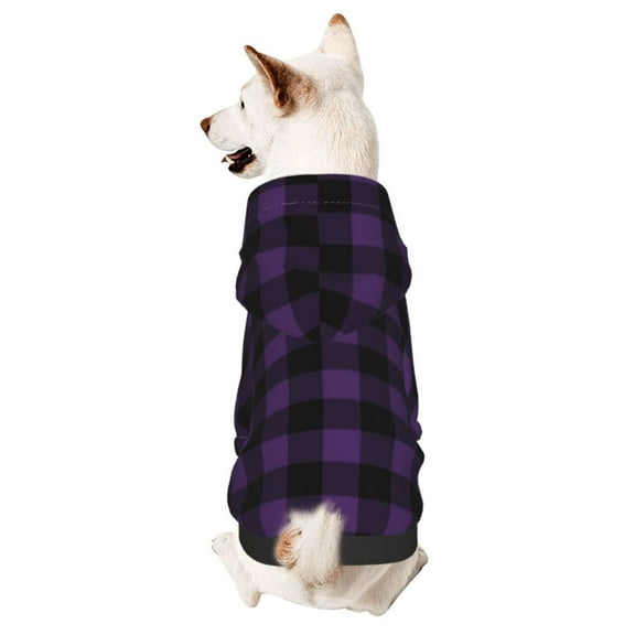 Cauagu Purple Black Plaid Pattern Winter Pet Hoodie Sweatshirts- Dog Hoodie Sweater with Leash Hole - Cute Dog Hoodie - Pet Clothes Puppy Cat Custume -X-Small