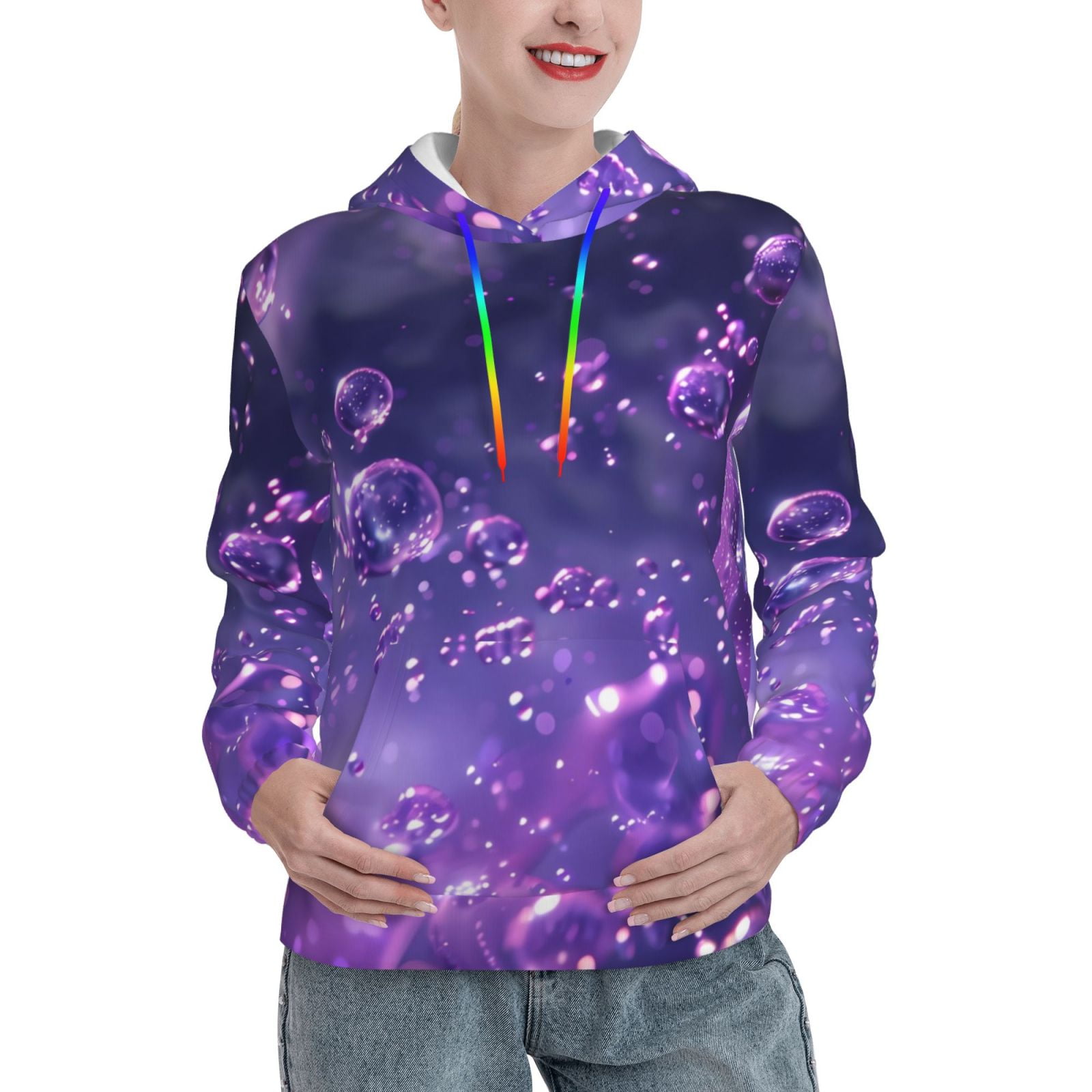 Cauagu Purple Bubble Abstract Art for Women's Hooded Sweatshirts Pullover Hoodie for Women Fall Workout Sweat Long Sleeve Preppy Sweatshirts-Medium