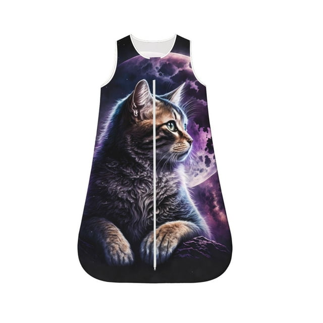 Cauagu Purple Moon Cat for Infant Wearable Blanket,Unisex, Girl, Boy