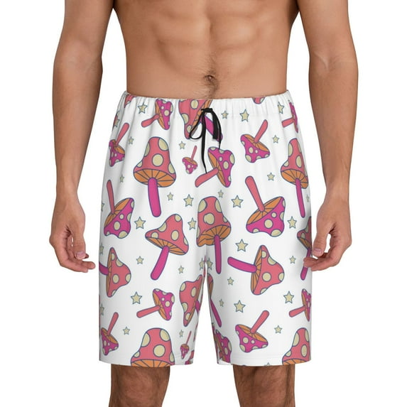 Cauagu Purple Mushroom Print Pajama Bottoms for Men Sleep Pajama Shorts Elastic Waistband Sleep Pajama Short Men's PJ Shorts -Large