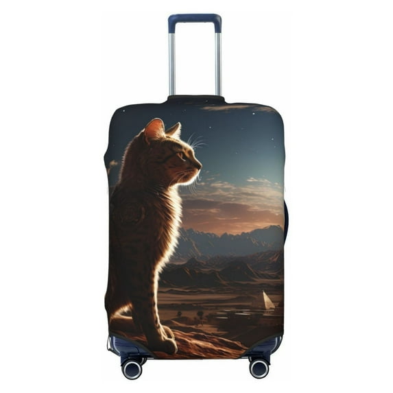 Cauagu Pyramid Desert Cat Print Travel Luggage Cover,Travel Dust-proof Suitcase Cover Softside Suitcase Protector for 18-32inch,Not Included Suitcase