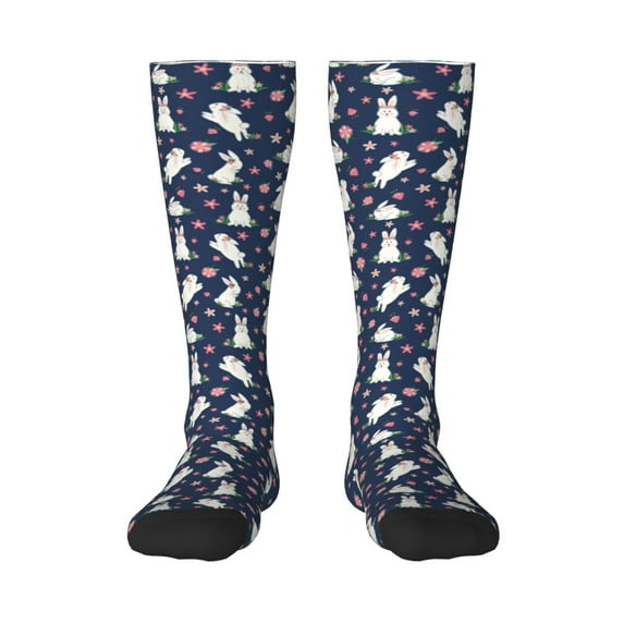 Cauagu Rabbit And Flower Print Women's Men's Ankle Socks 1-pack Casual Athletic Socks for Unisex Adult Moisture-Wicking Socks for Daily Wear/Running/Sport