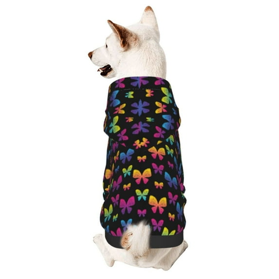 Cauagu Rainbow Butterfly Pattern Winter Pet Hoodie Sweatshirts- Dog Hoodie Sweater with Leash Hole - Cute Dog Hoodie - Pet Clothes Puppy Cat Custume -Large
