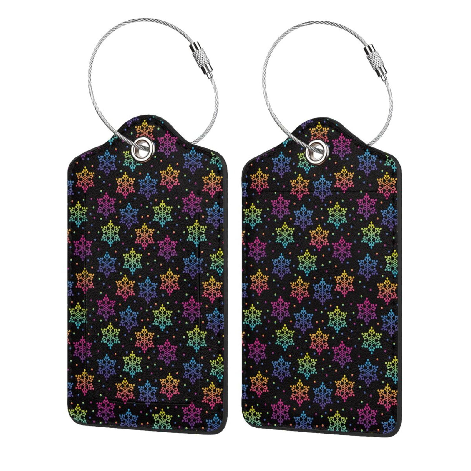 Cauagu Rainbow Snowflake Print Luggage Tags,Leather Luggage Tags for
