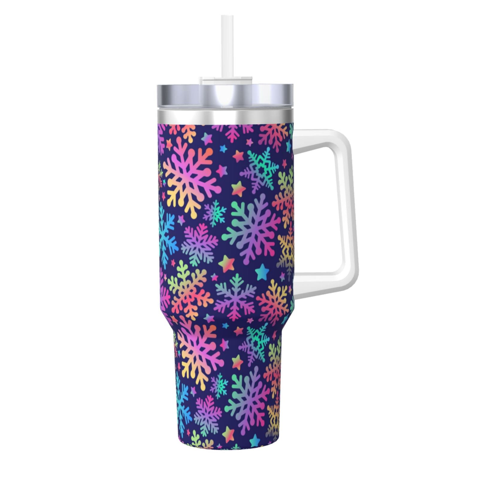 Cauagu Rainbow Snowflakes Print Stainless Steel Vacuum Insulated