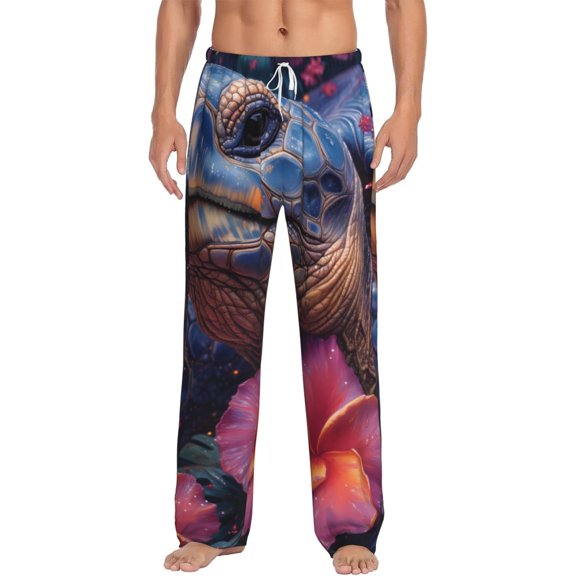 Cauagu Realistic Flower Turtle Mens Pajama Pants Sleep & Lounge Pants,PJ Bottoms with Pockets-Small