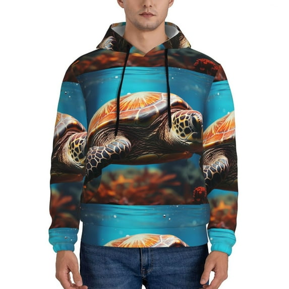 Cauagu Realistic Turtle for Men's Pullover Hooded Sweatshirt Athletic Casual Hoodie Aautumn Hoodie Sweatshirt for Men Pullover Casual Hooded Sweatshirt-Medium
