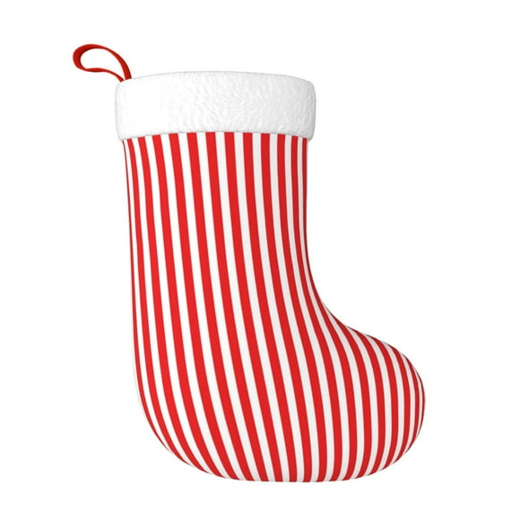 Cauagu Red And White Stripes for Christmas Stockings,1-Pack Large Xmas Stocking Holiday and Farmhouse Stocking Fit for Christmas Holiday Party Decoration(17.7*11 Inch)