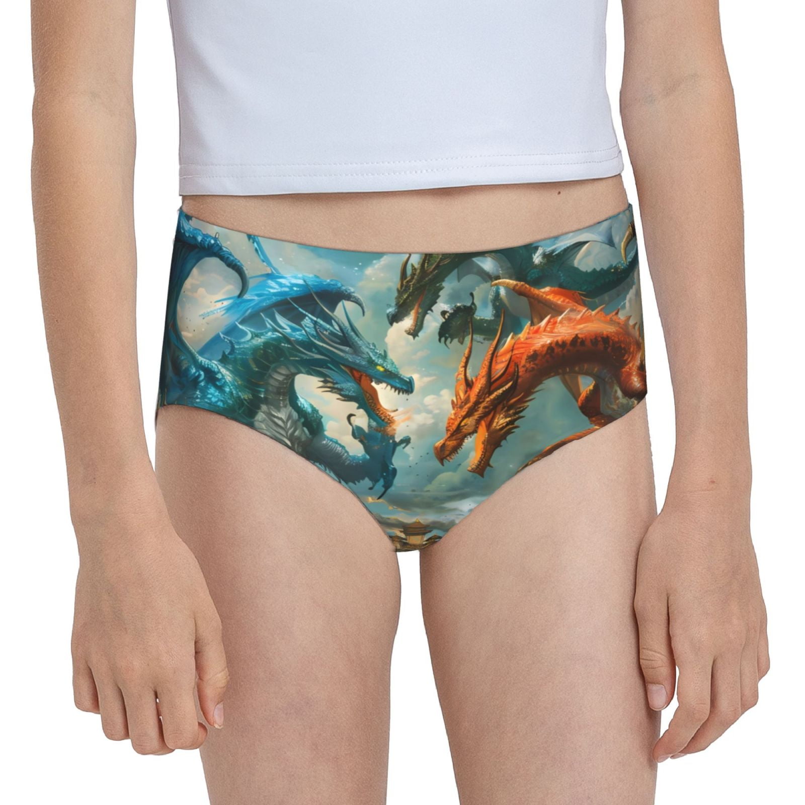 Cauagu Red Blue Dragon Battle Epic Print Brief Underwear,Stretch Cotton ...