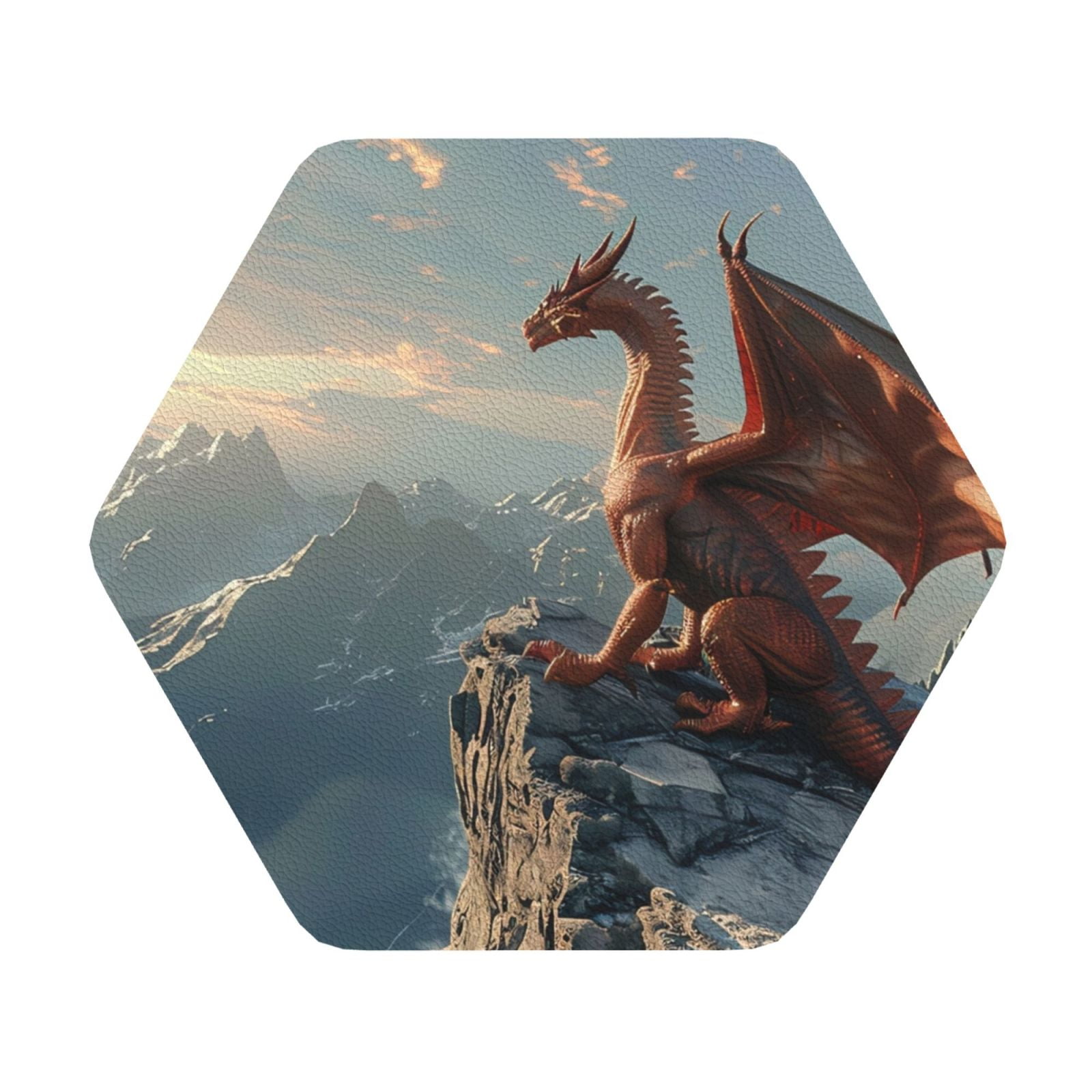 Cauagu Red Dragon Mountain Sunrise for Round Coaster,Drink Coasters Set