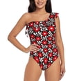 thumbnail image 1 of Cauagu Red Floral Print Women's Sexy One Piece Swimsuits One Shoulder Ruffle Tummy Control Bathing Suit Slimming Swimwear-Medium, 1 of 6