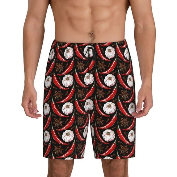 Cauagu Red Hot Chili 1 Print Pajama Bottoms for Men Sleep Pajama Shorts Elastic Waistband Sleep Pajama Short Men's PJ Shorts -