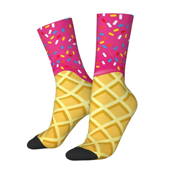 Cauagu Red Ice Cream Print Crew Socks for Women and Men,Adult Athletic Running Socks 1-Pair Sports Socks Work Gear Socks with Moisture Wicking