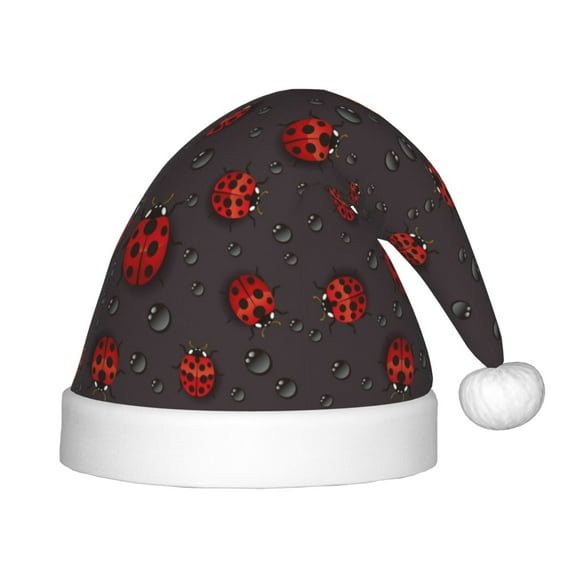 Cauagu Red Ladybugs On Dark Background Pattern Christmas Hat for Kids,Xmas Holiday Hat Santa Hat for Boys & Girls Festive Headwear Accessories for Christmas/New Year/Holiday