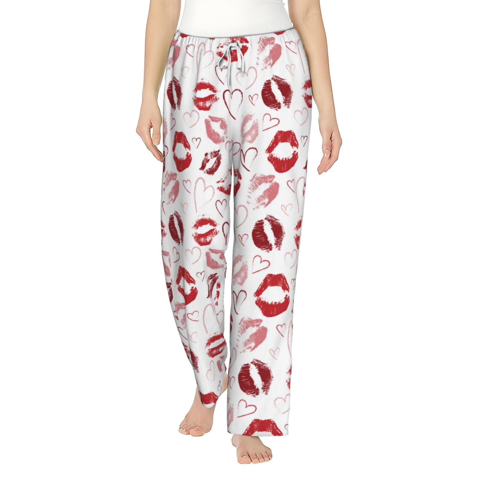 Cauagu Red Lips Pajama Pants for Women Loose Fit Wide Leg Trouser Pants