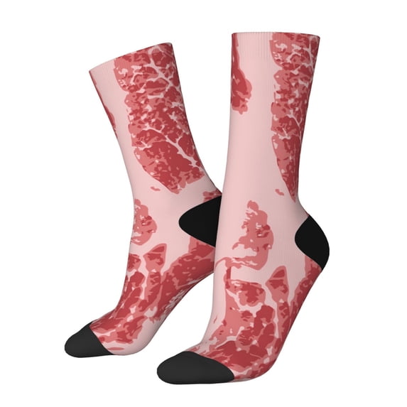 Cauagu Red Meat Print Crew Socks for Women and Men,Adult Athletic Running Socks 1-Pair Sports Socks Work Gear Socks with Moisture Wicking