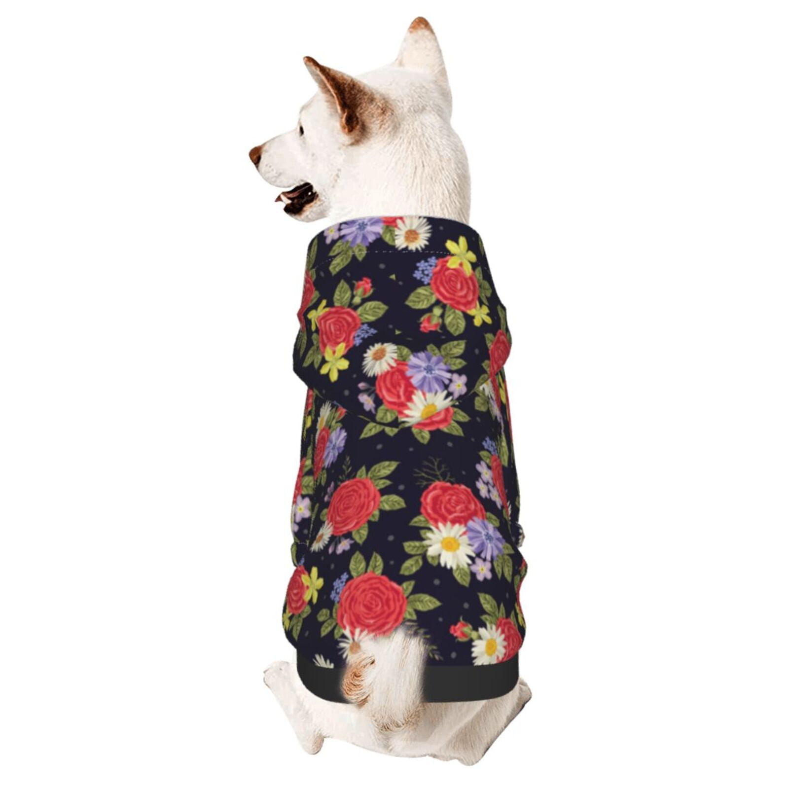 WHITE STAG Embroidered Poodle Dog Roses Double Collared Sweatshirt